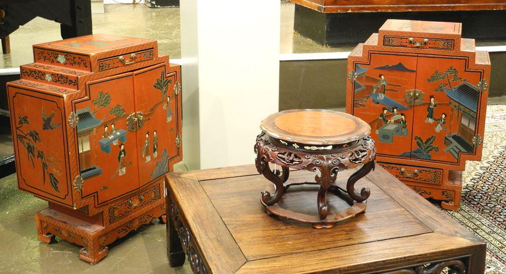 Pair of Chinese Scarlet Lacquer Side Cabinets, 24". (1 of 6)