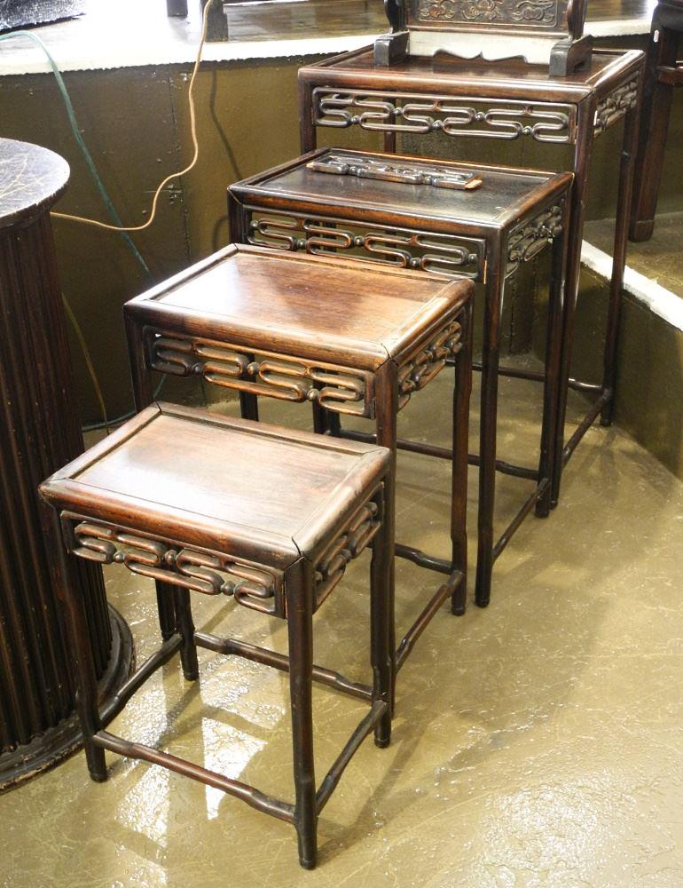 Quartetto Set of Chinese Rosewood Nesting Tables, Loose Panel Noted. (1 of 3)