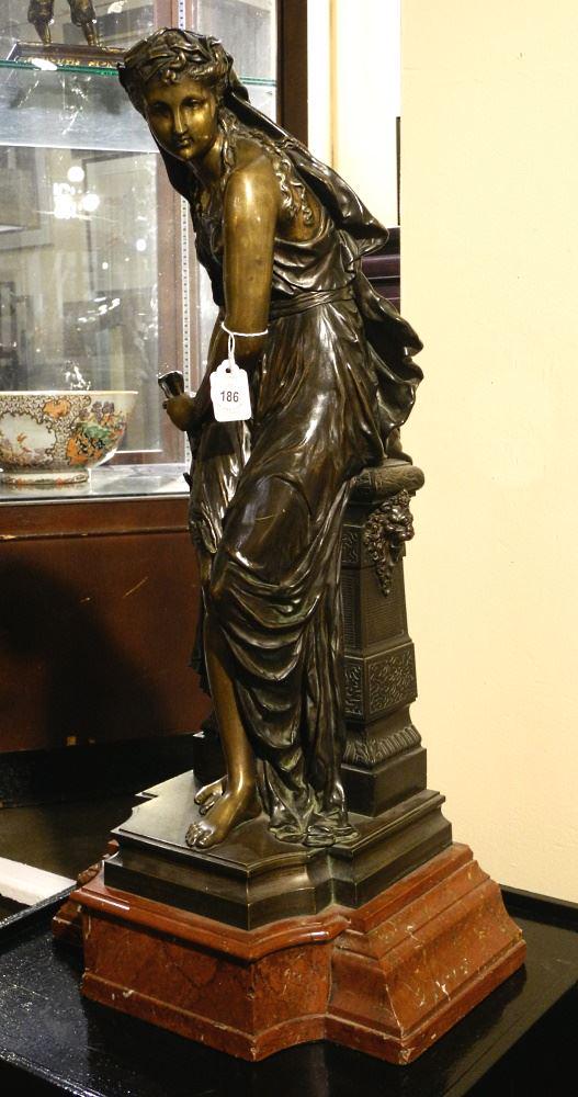 19th Century Bronze Sculpture Signed (Henri Etienne) Dumaige, Jeune Femme 28 1/2 x 14 x 9 1/2". (1 of 8)