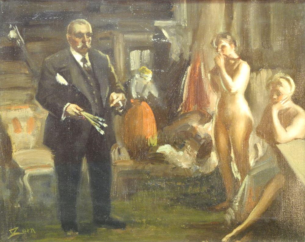 Oil on Canvas After (Anders) Zorn, 16 x 20", "Artist in Studio with Models". (1 of 11)