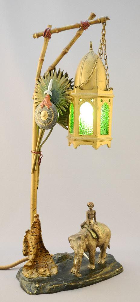 Cold Painted Bronze Diorama Signed Chotka of an Elephant & Mahout, 15 1/2" in height.: Cold Painted Bronze Diorama Signed Chotka of an Elephant & Mahout, 15 1/2" in height.