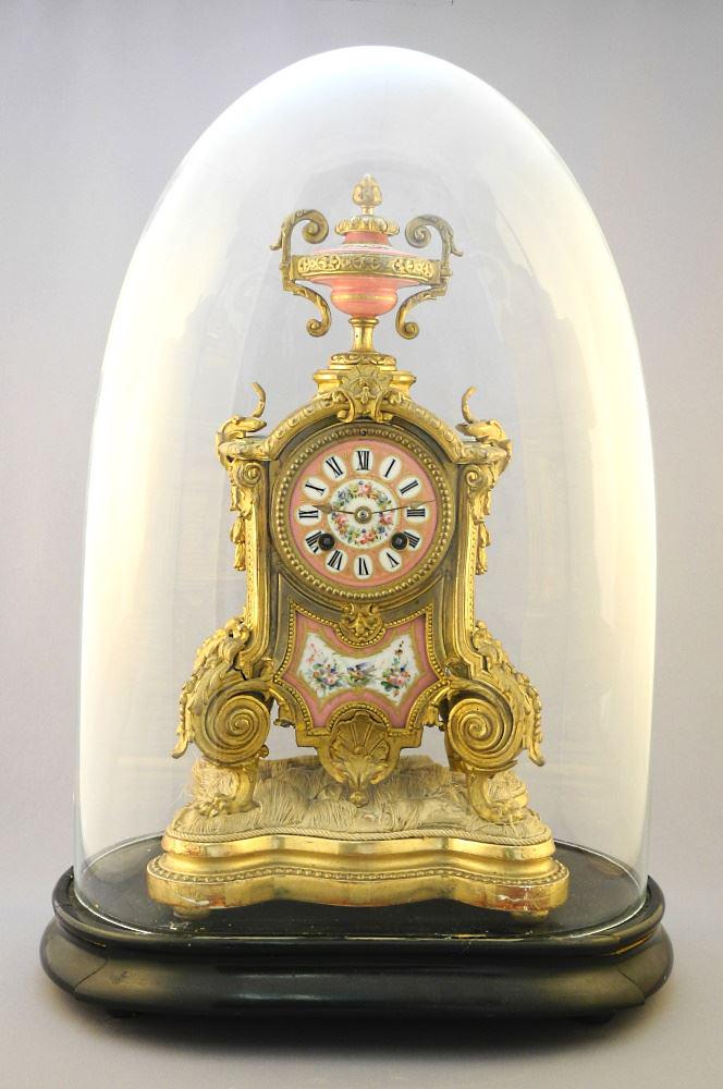 Japy Freres Mantle Clock with Glass & Silk Cushion. (1 of 11)