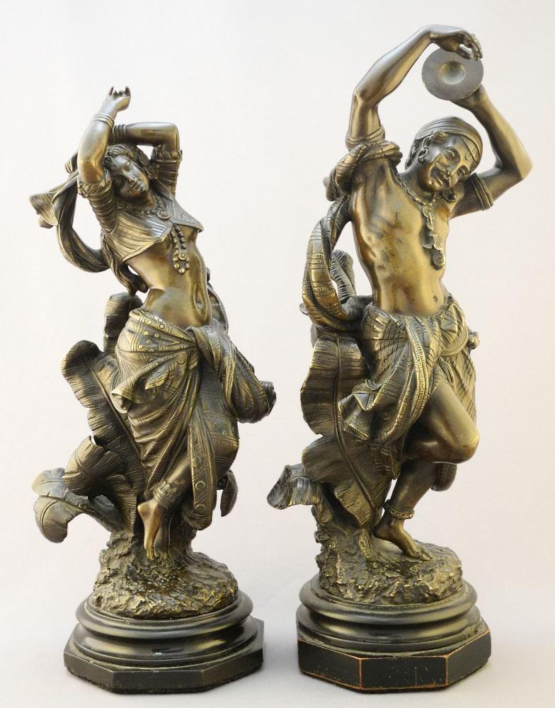 Pair of French Bronze Figures Signed (Pierre) Devaux, Orientalist Dancers 13 7/8"H. (1 of 7)