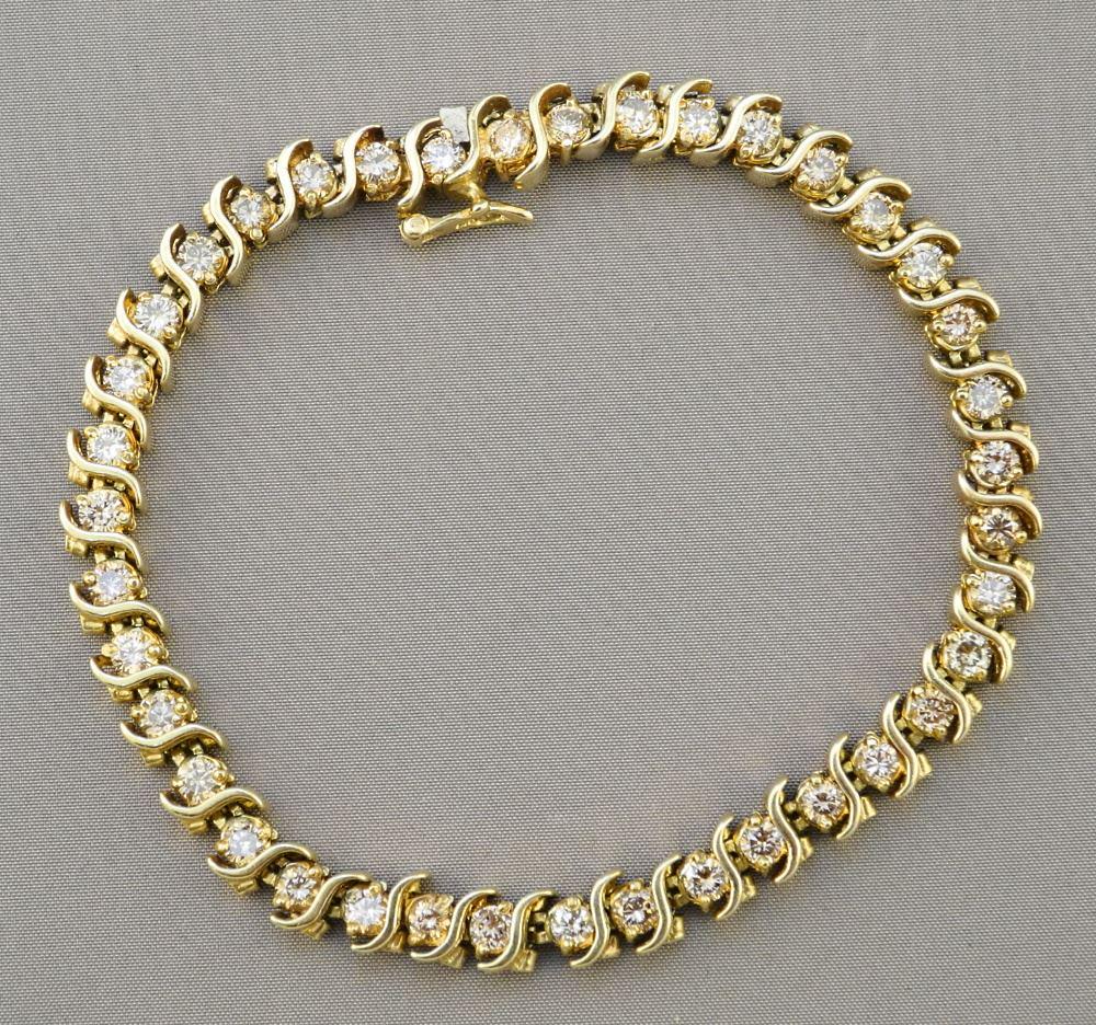 14K "Tennis" Style Bracelet Set With 39 Cognac Diamonds, 8" - 22.3 grams. (1 of 6)