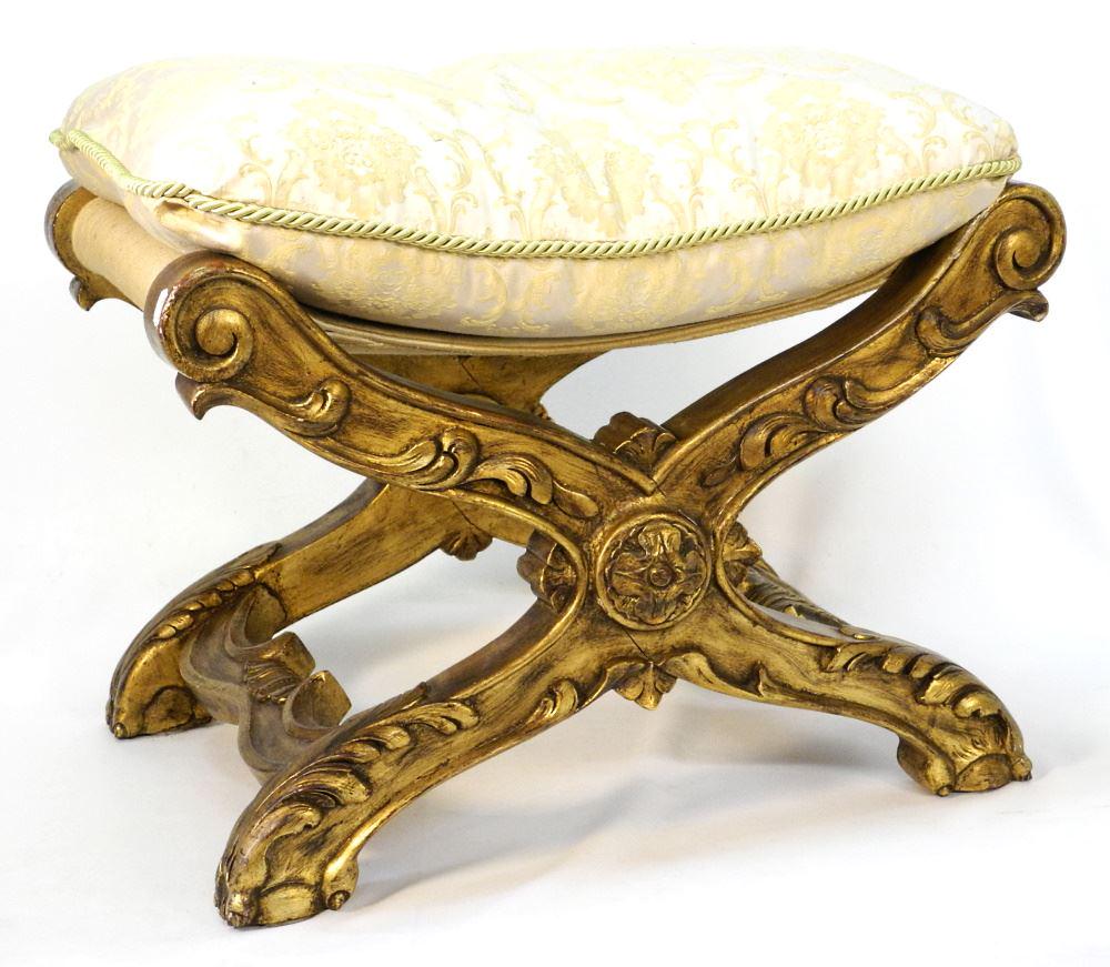 Giltwood X-Stretcher Footstool with Cushion (1 of 3)
