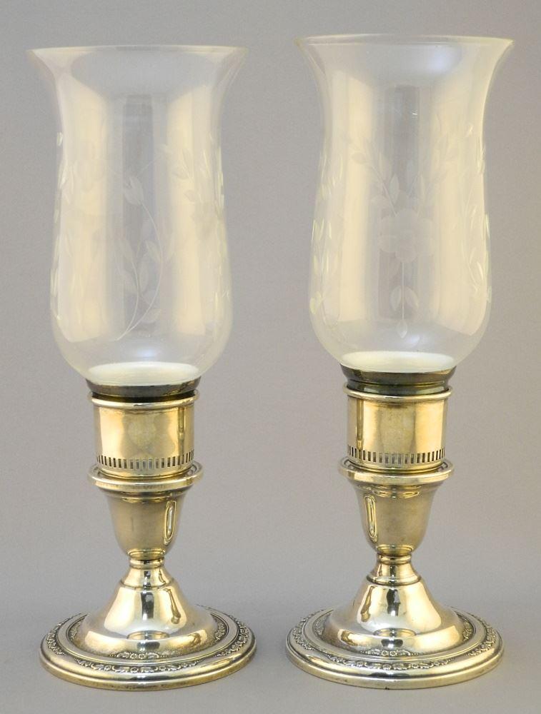 Pair of Sterling Silver International "Courtship" Hurricane Candlesticks, 10 1/4" H. (1 of 5)