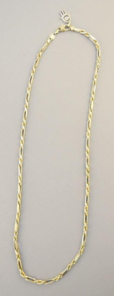 18K Yellow & White Gold Twisted Rope & Figaro Chain With Diamond Pendant, 42 grams. (1 of 8)