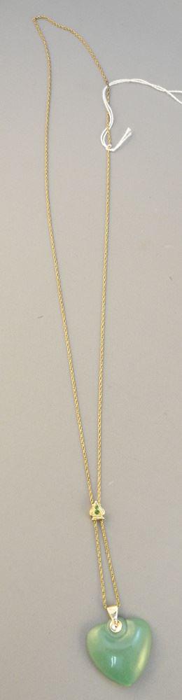 32" Unmarked Chain with 14K Slide and Jade Heart Shaped Pendant. (1 of 3)