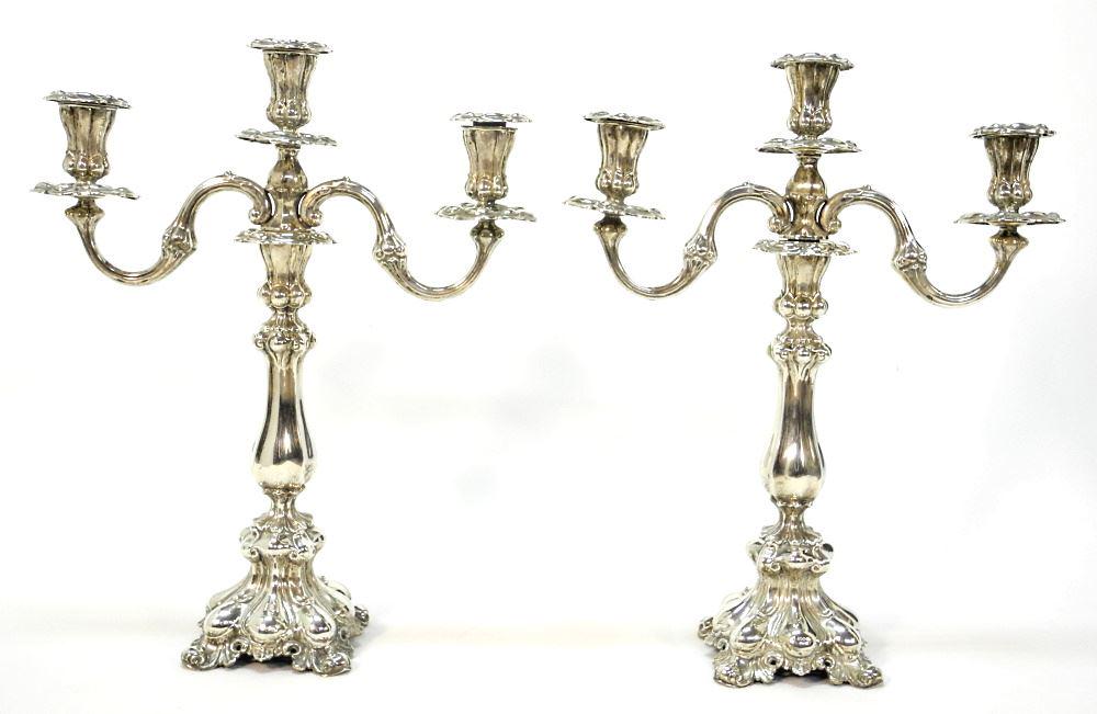 19th Century German .800 Silver 3 Light Candleabra, 15" High. (1 of 11)