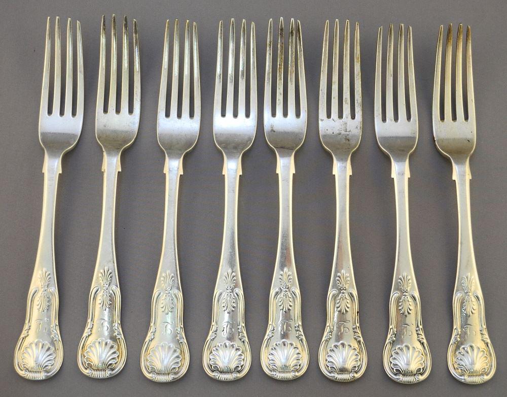 8 Silver Dinner Forks: J. & W. Marshall, Edinburgh, 1838, 8", 568 Grams. (1 of 4)
