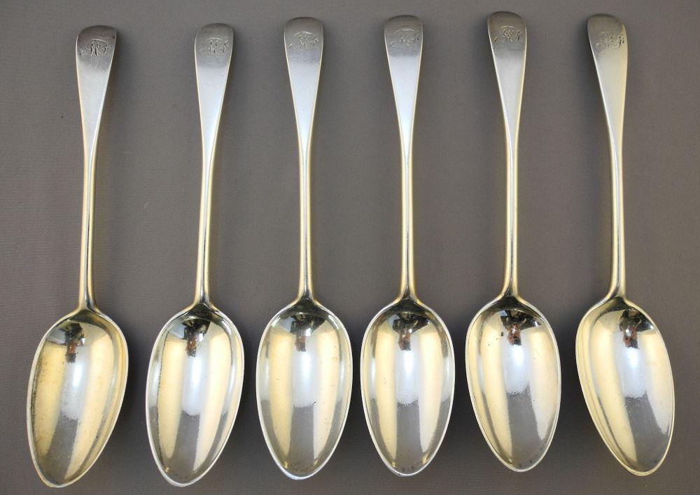 6 Silver Spoons: Robert Gray, Glasgow, 1776, 8 5/8" Length, 433 Grams. (1 of 5)