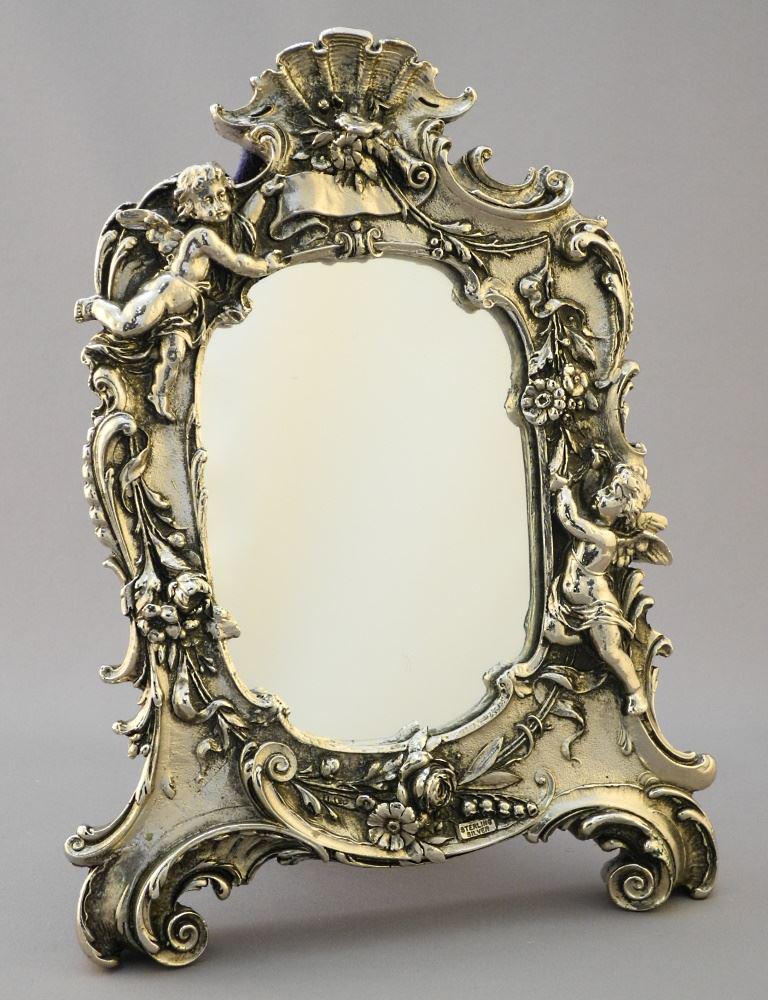 Baroque Style Sterling Silver Table Mirror, 9 1/2". (1 of 4)