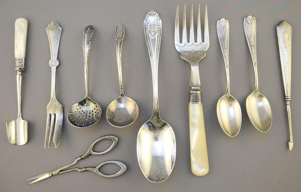 Collection of Sterling & Partially Silver Spoons Etc. 330gr TW. (1 of 2)