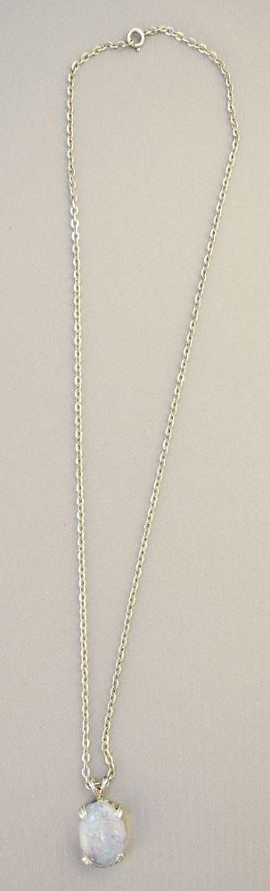 Sterling Silver Pendant set with a Large Opal, 3/4" x 5/8". (1 of 3)