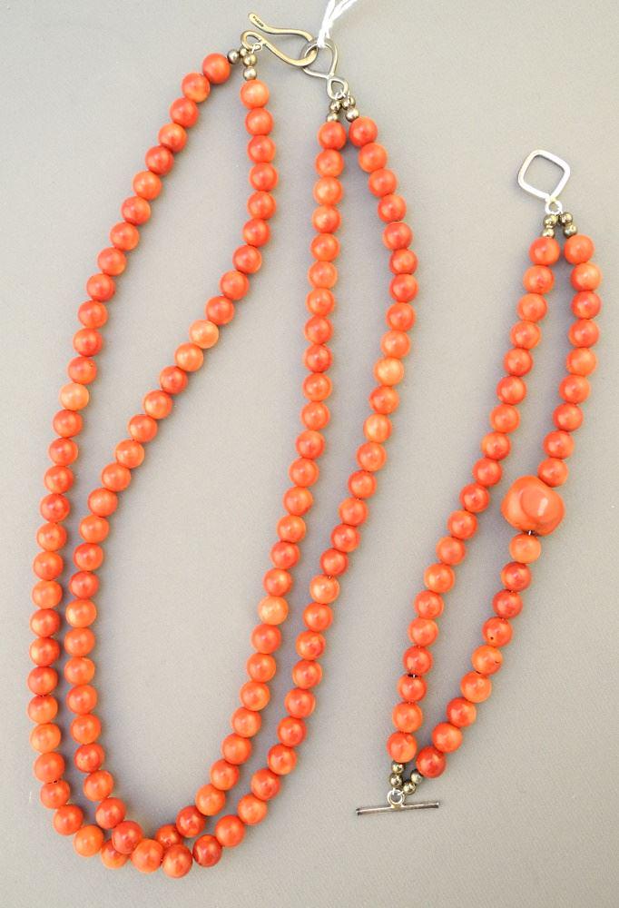 Dual Strand Coral Necklace & Bracelet, 19 1/2"L. No Export (1 of 1)