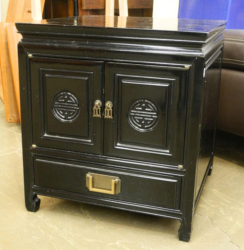 Chinese Black Lacquered End Table, 22"h. (1 of 3)