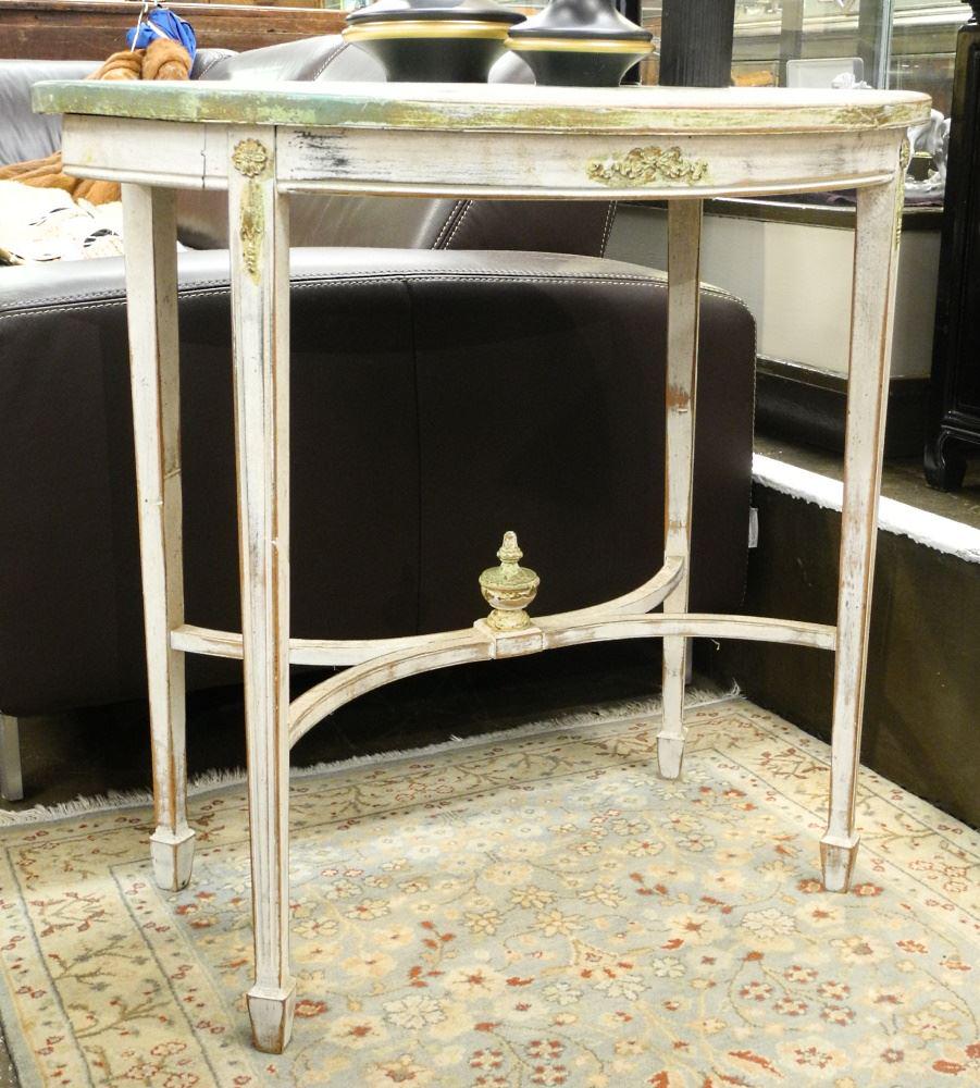 Chalk Painted Oval Louis XVI Occasional Table, top bowed, 28 1/2" in height. (1 of 2)