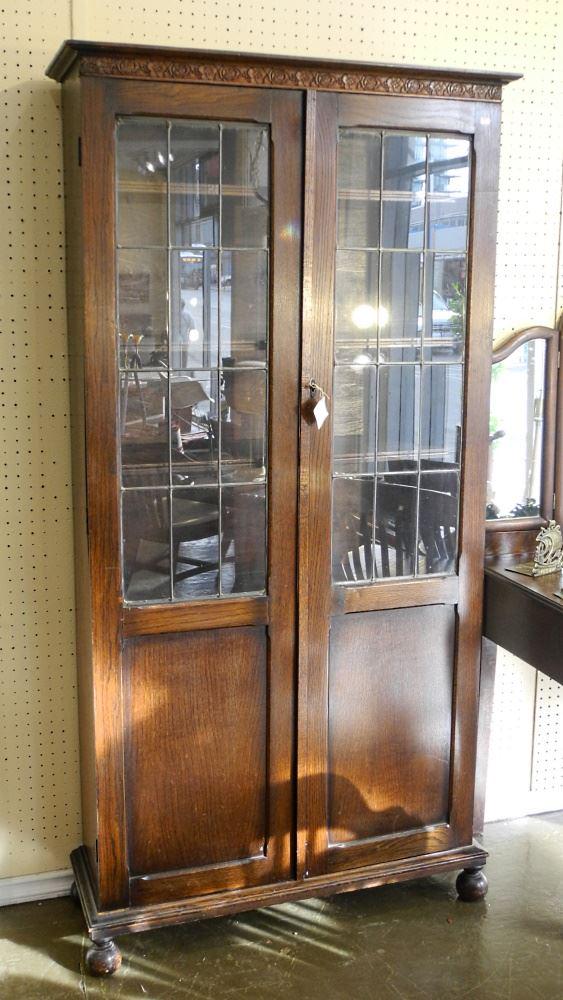 Vintage Oak Bookcase with Leaded Glass Doors, 70 1/2"H. (1 of 2)