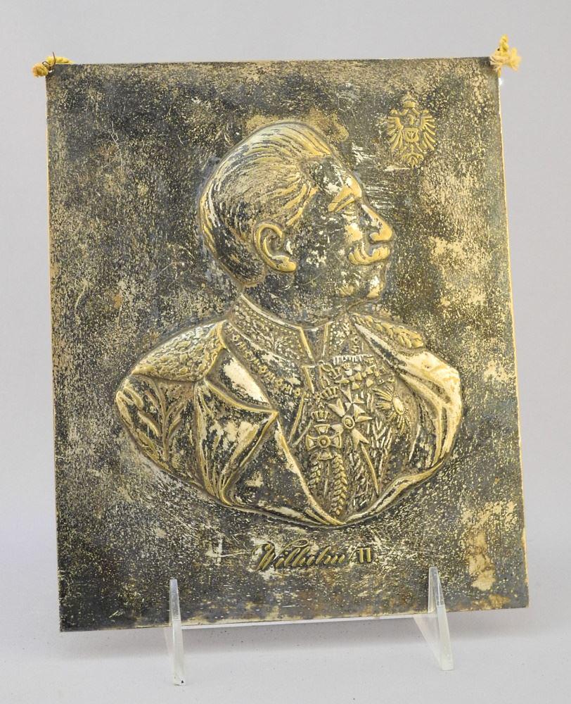 Late 19th/ Early 20th C. Imperial German Kaiser Wilhelm Portrait Brass Plaque, 13 3/4". (1 of 2)