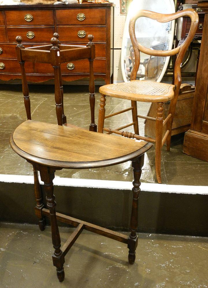 Quattro Columnar Glazed Occasional Table with Cane Chair & Demi-Lune Table.: Quattro Columnar Glazed Occasional Table with Cane Chair & Demi-Lune Table.
