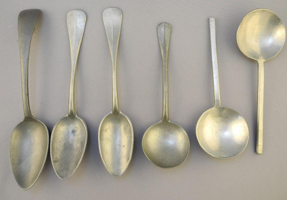 Collection of 6 Pewter Spoons, Some With Maker's Marks. (1 of 3)