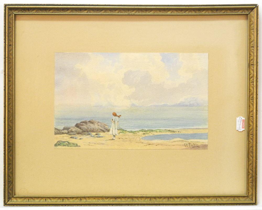 Watercolour Signed A. H. Parker, Untitled Girl at Beach 5 1/2" x 8 5/ 8". (1 of 3)