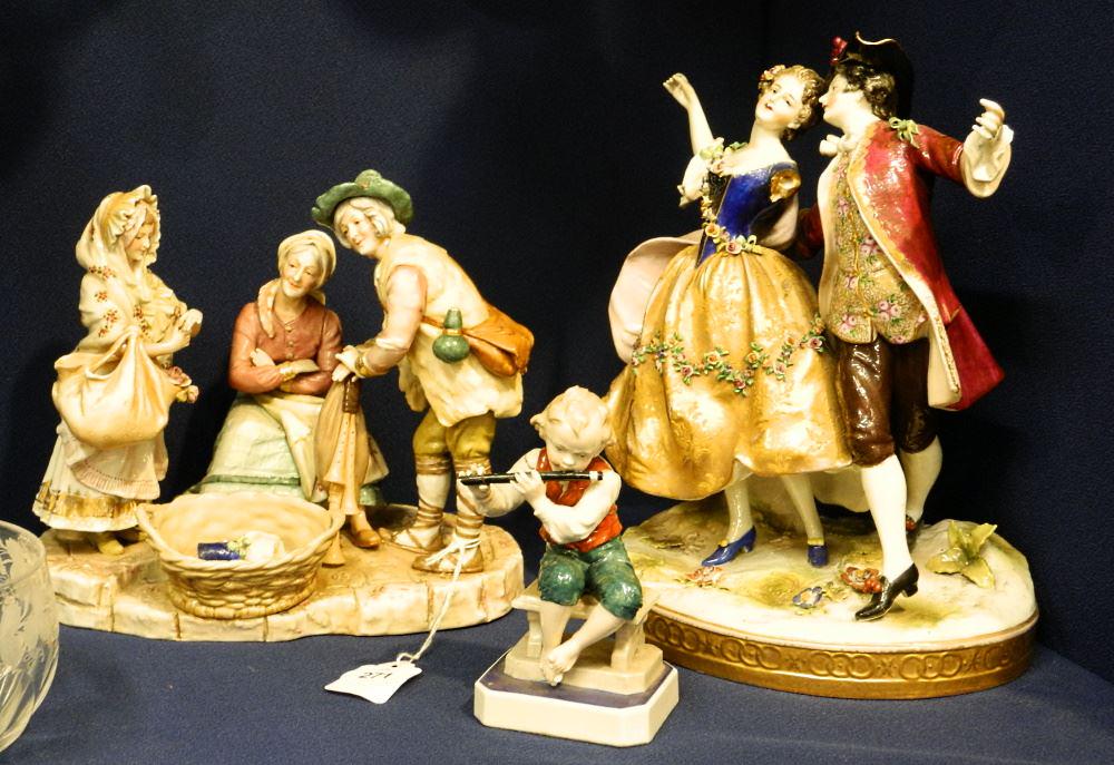 3 Porcelain Figures: 2 Royal Vienna Style/ 1 Capo Di Monte, All As Found largest 10 1/2" High: 3 Porcelain Figures: 2 Royal Vienna Style/ 1 Capo Di Monte, All As Found largest 10 1/2" High