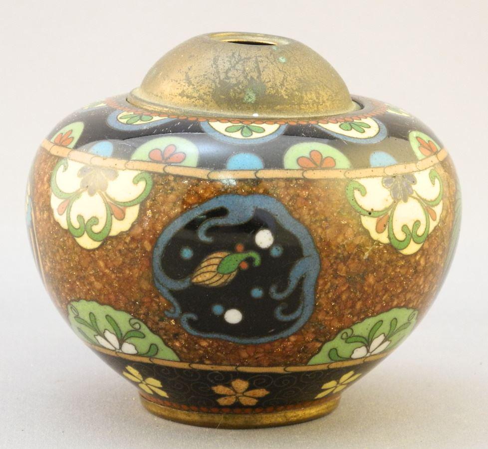 Japanese Cloisonne Covered Vessel, No Finial, 2 7/8" high. (1 of 1)