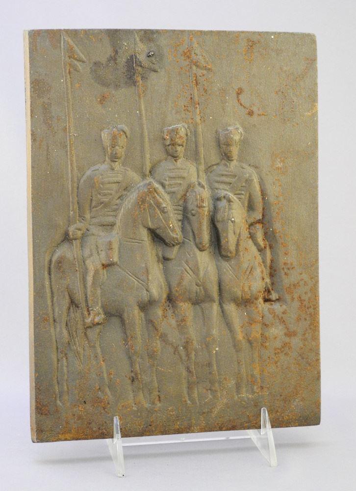Imperial German Iron Plaque- Hussars on Horseback, 10" High.: Imperial German Iron Plaque- Hussars on Horseback, 10" High.