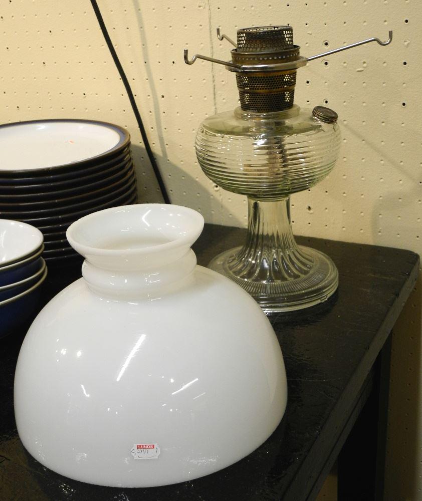 Pressed Glass Oil Lamp.: Pressed Glass Oil Lamp.