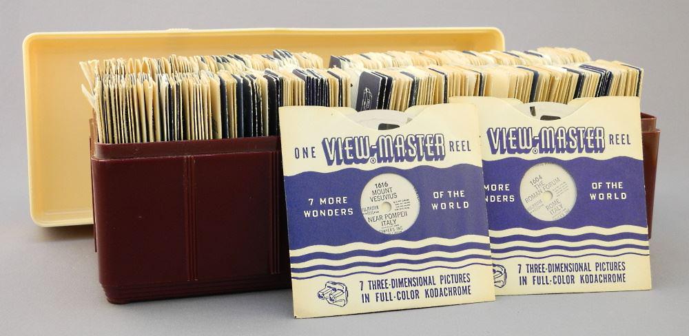 Box of Various Viewmaster Reels in Viewmaster Box, 11". (1 of 2)