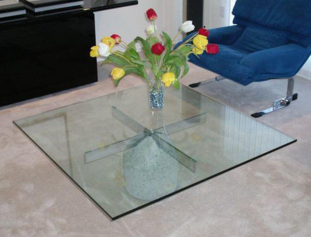 Saporiti Italia Concrete & Glass Low Table, "Pacarro",chipped corner, 15x44 1/8"square. (1 of 2)
