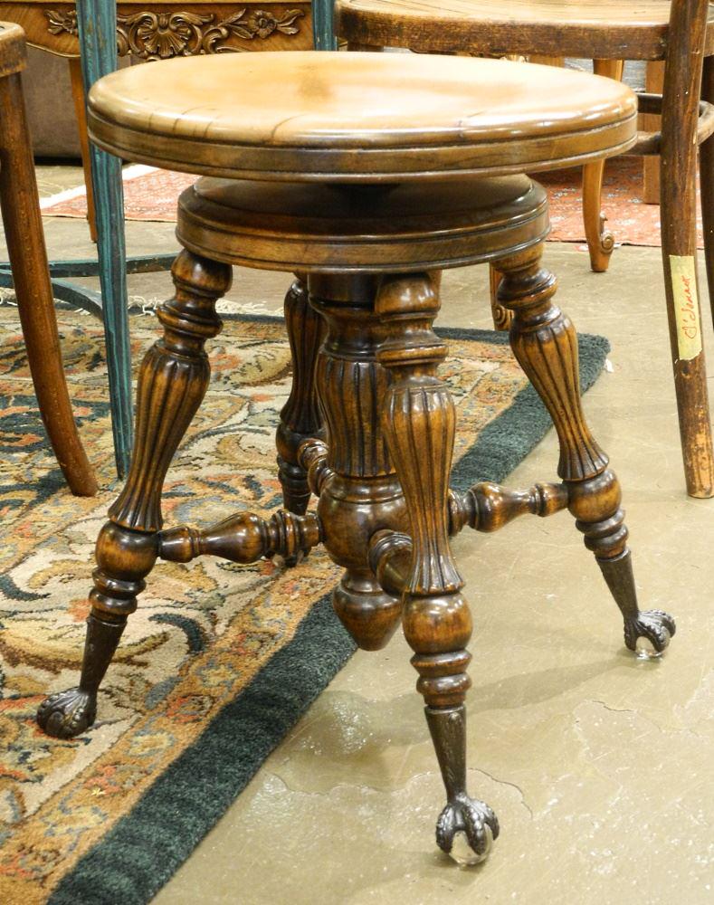 Antique walnut Piano Stool with Glass Ball & Claw Feet. (1 of 1)