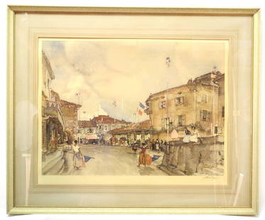 Coloured Print Signed W (William) Russell Flint, 19" x 25", "Le Quatorze Julliet" ed.700: Coloured Print Signed W (William) Russell Flint, 19" x 25", "Le Quatorze Julliet" ed.700