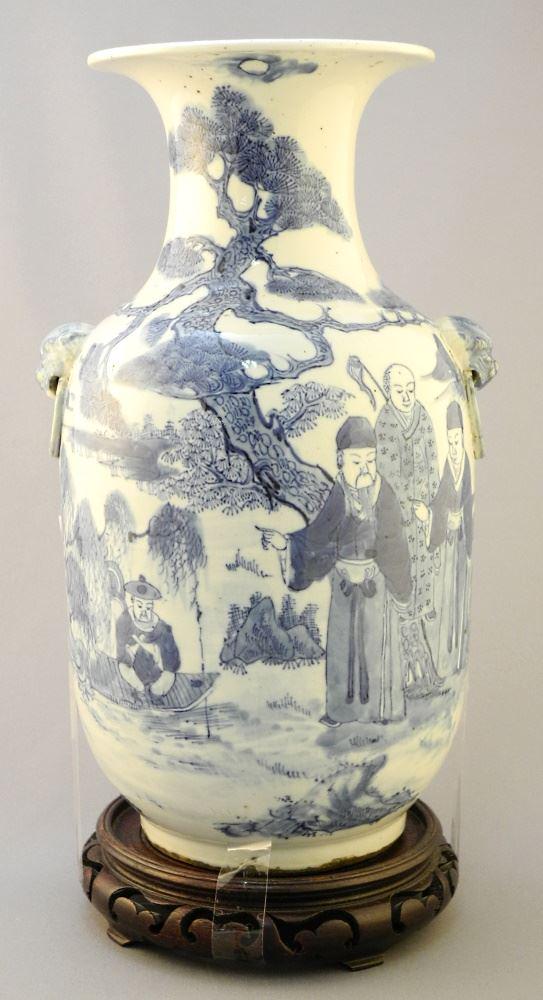 Chinese Blue & White 19th C. Porcelain Vase, 11 3/4", "3 Sages & Student". (1 of 11)