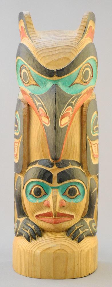 Northwest Coast Style "Raven & Human" Model Pole signed Paul Johnny, 13 1/4". (1 of 4)
