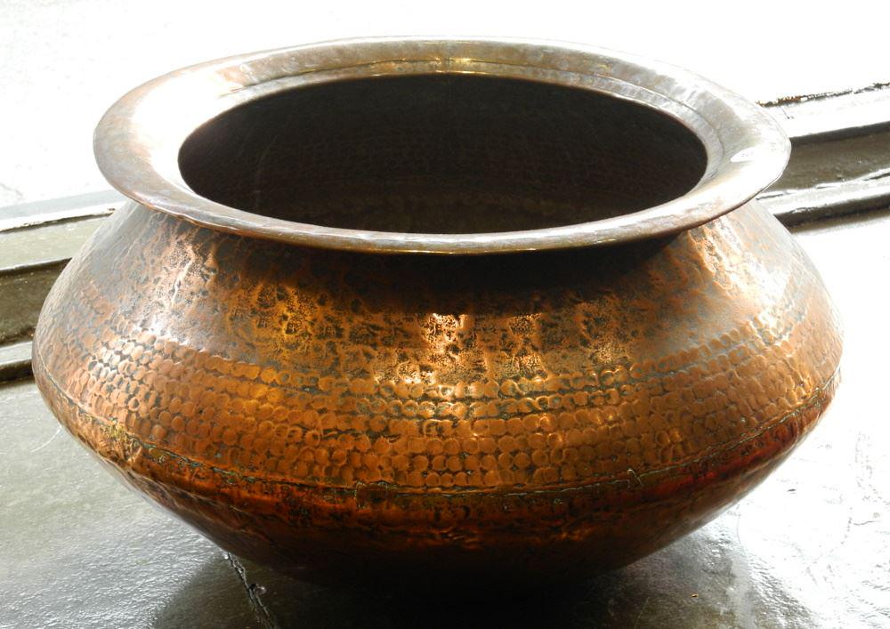 Singapore Hammered Copper Vessel, 22"d. (1 of 3)