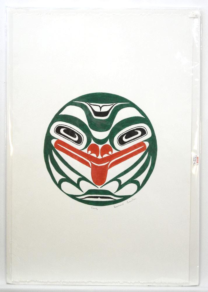 Acrylic on Paper Signed Desmond Bowker, Sheet 22 3/8" x 14 7/8", "Frog Design".: Acrylic on Paper Signed Desmond Bowker, Sheet 22 3/8" x 14 7/8", "Frog Design".