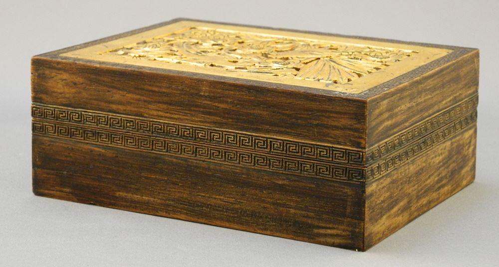 Chinese Rosewood Box with Gilded Pink Marble Openwork Cover, 2 1/16 x 5 3/8" x 4 1/8". (1 of 3)