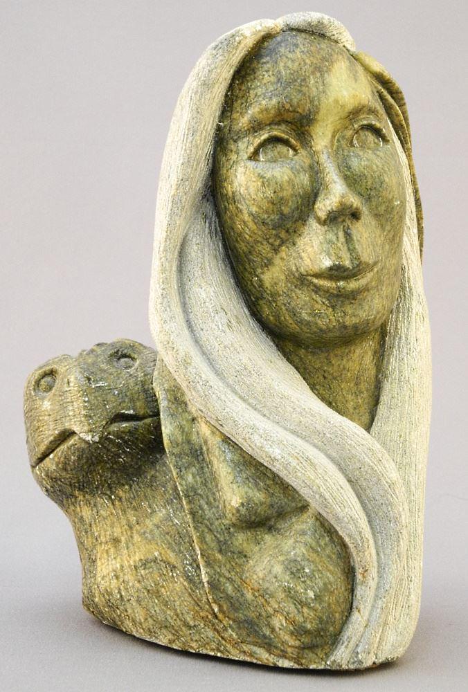 Six Nations Stone Sculpture Signed Loreene Henry, 6 1/8"h, "Life on Earth". (1 of 5)