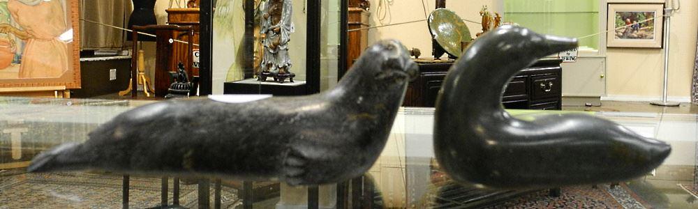 2 Inuit Carvings; Seal E9-1593 (Aculiak)/Bird E9-1706 (Abraham). (1 of 1)