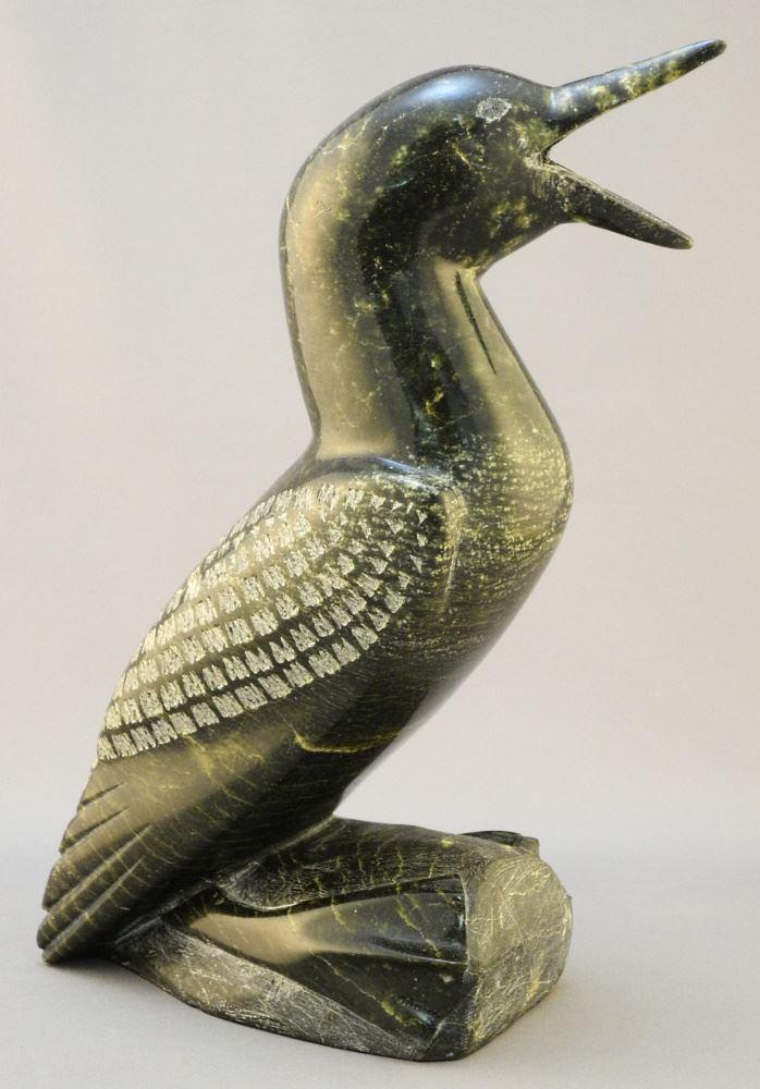 Inuit Stone Loon Signed with Syllabics, 9 7/8"X3 3/8"X6 1/2". (1 of 4)