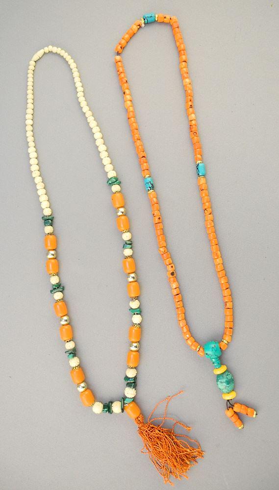 2 Chinese Beaded Necklaces: Coral/ Turquoise/ Etc., 30" Length. (1 of 1)