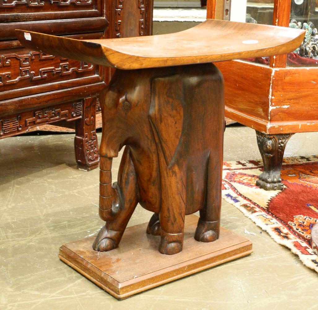 Brass Inlaid Rosewood Elephant Stool (1 of 2)