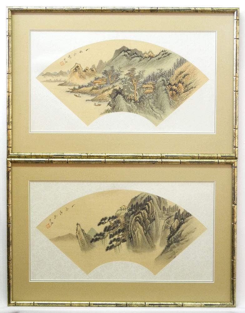 2 Fan Paintings. 9 3/8" x 18" framed. (1 of 5)