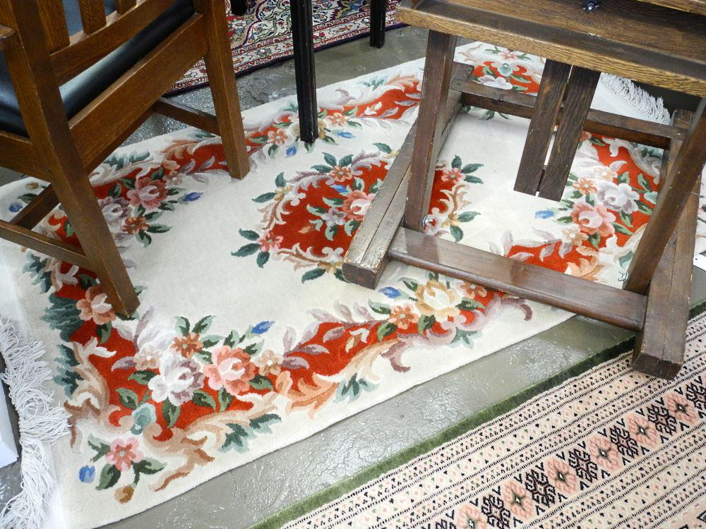 2 Chinese Sculpted Wool Carpets with Scarlet Features, 71 1/2" x 31 1/2", Recently Cleaned. (1 of 3)