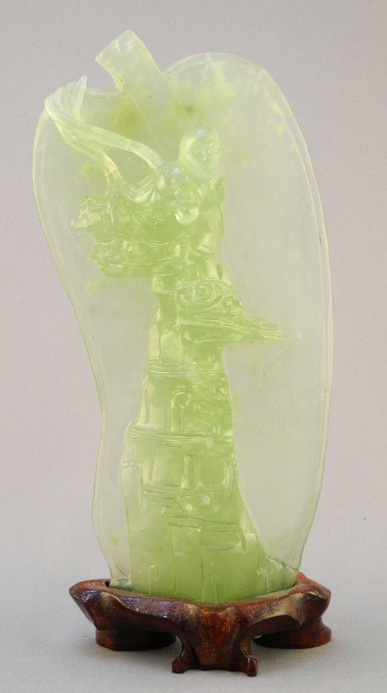 Asian Hardstone Carving on Wooden Stand, 9 1/2" High. (1 of 3)