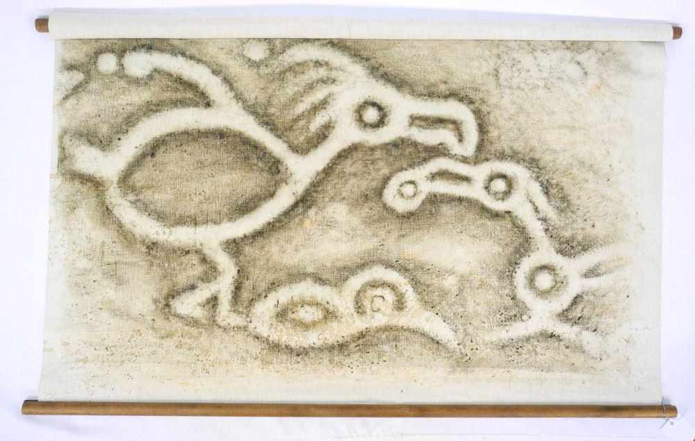 Quadra Island Petroglyph Rubbing on Textile, 25" x 36 1/4".: Quadra Island Petroglyph Rubbing on Textile, 25" x 36 1/4".