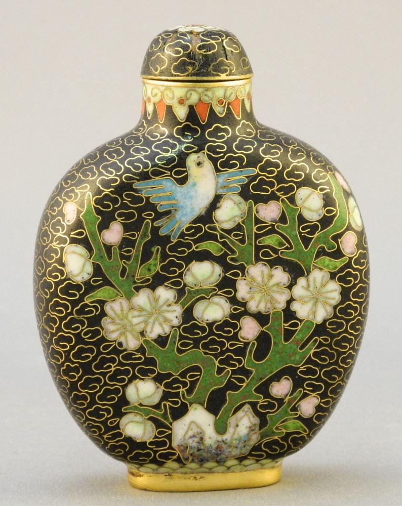 Chinese Cloisonne Snuff Bottle, 3" High. (1 of 3)