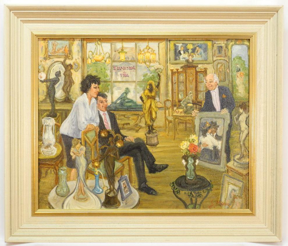 Oil on Canvas Signed E. (Ernest) Marza, "Antiques & Art" 18"X22". (1 of 4)